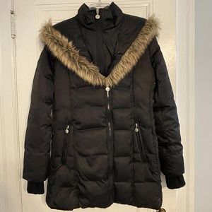 Betsey Johnson Black Faux Fur Trim Puffer Jacket